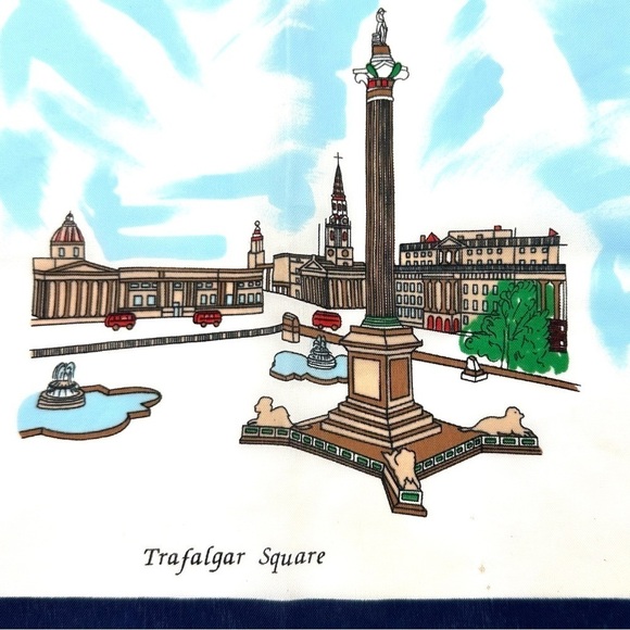 Vintage London England Landmark Scarf Made In Italy Tower Trafalger Buckingham - Picture 2 of 16